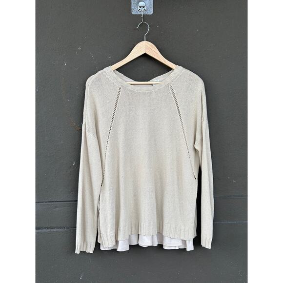 J.Jill Women's Medium Beige Cotton Knit Sweater w/ Back Tie Relaxed Minimalist - Picture 1 of 10